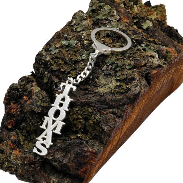 Gümüş Kişiye Özel Nazarlı Oymalı İsimli Anahtarlık