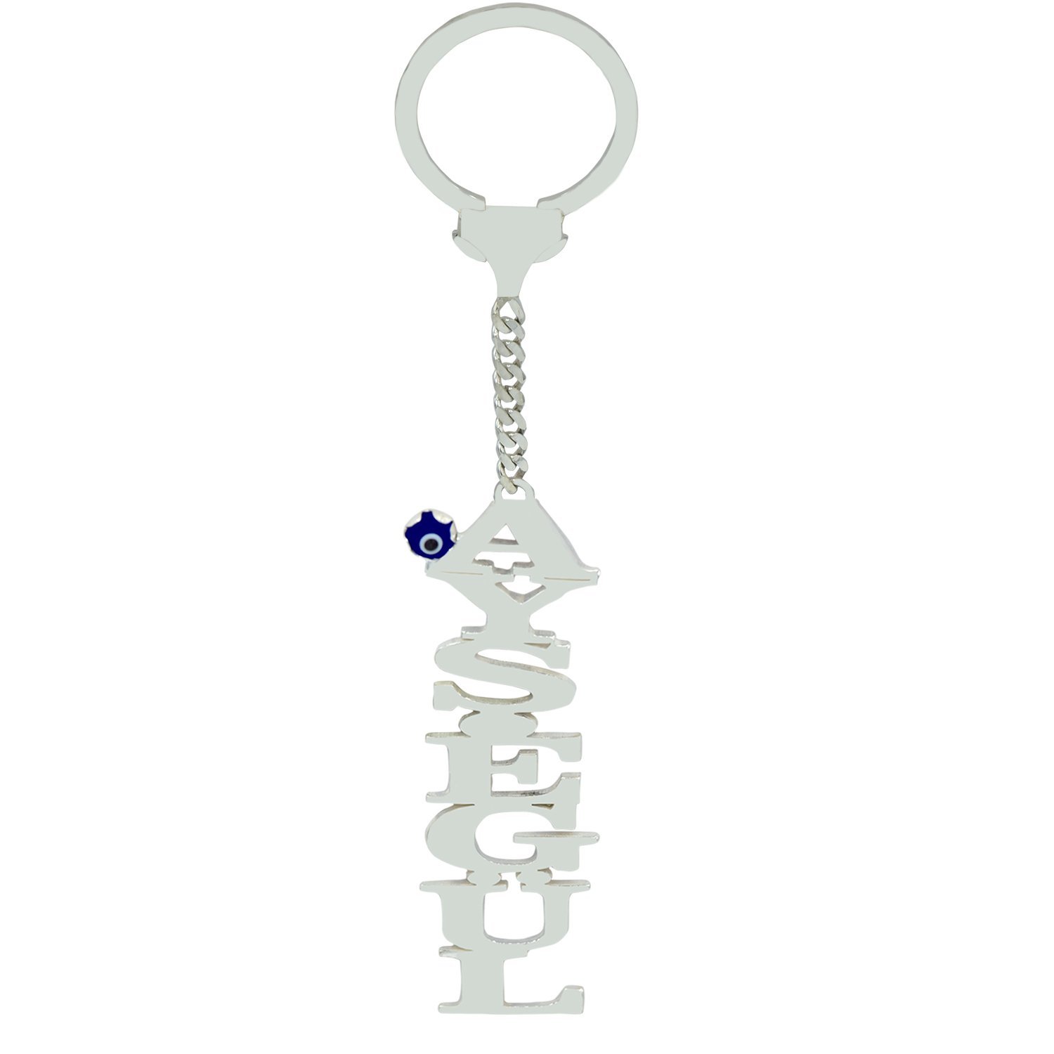 Gümüş Kişiye Özel Nazarlı Oymalı İsimli Anahtarlık