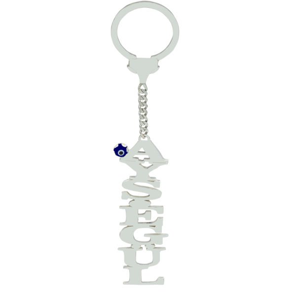 Gümüş Kişiye Özel Nazarlı Oymalı İsimli Anahtarlık