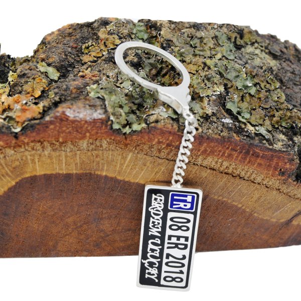 Gümüş Kişiye Özel Araç Plaka İsimli Anahtarlık