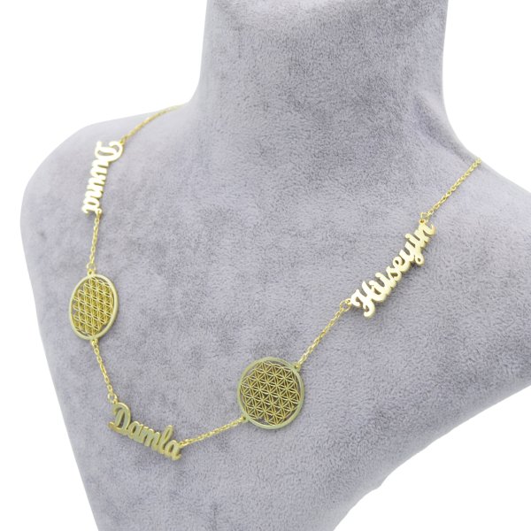 Gümüş Yaşam Çiçeği Tasarımlı 3 İsimli Kolye