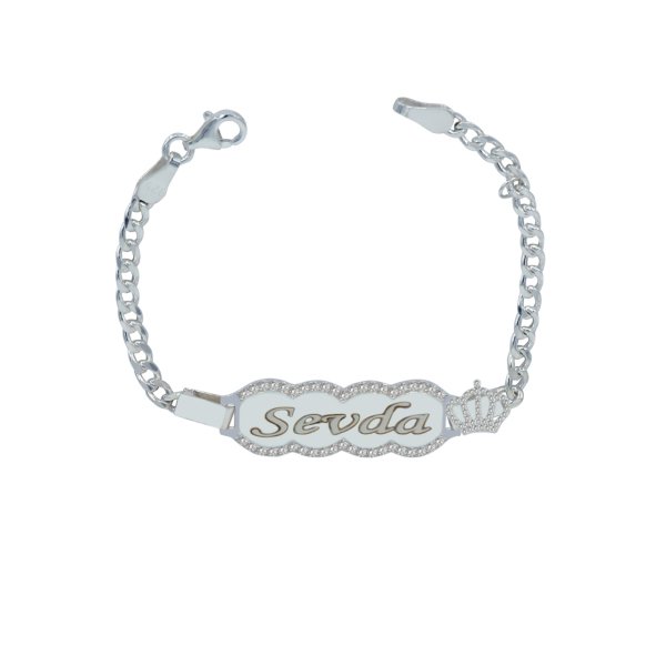 Gümüş İsimli Taçlı Bebek Künyesi