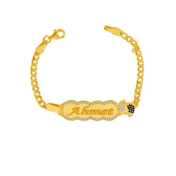 Gümüş Siyah Beyaz Patikli İsimli Bebek Künyesi