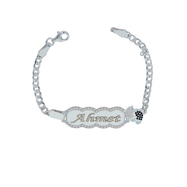 Gümüş Siyah Beyaz Patikli İsimli Bebek Künyesi