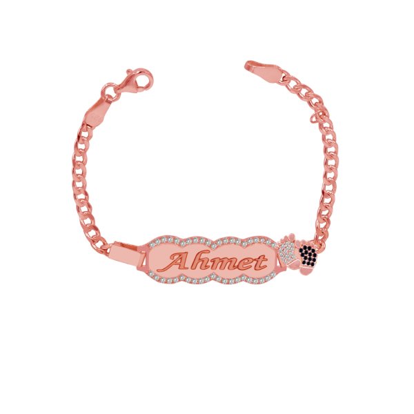 Gümüş Siyah Beyaz Patikli İsimli Bebek Künyesi