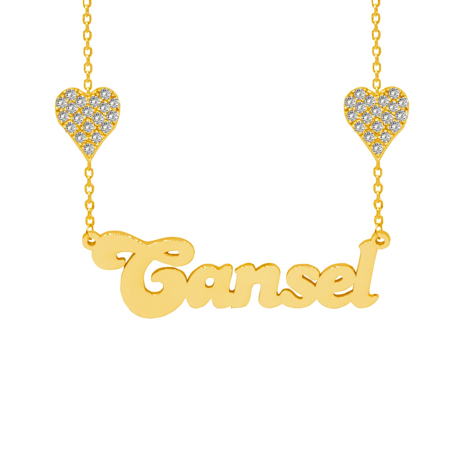 Gümüş Zinciri Taşlı Çift Kalpli İsimli Kolye