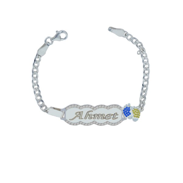 Gümüş Sarı Lacivert Patikli İsimli Bebek Künyesi