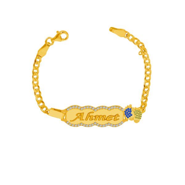 Gümüş Sarı Lacivert Patikli İsimli Bebek Künyesi