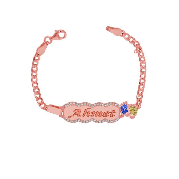 Gümüş Sarı Lacivert Patikli İsimli Bebek Künyesi