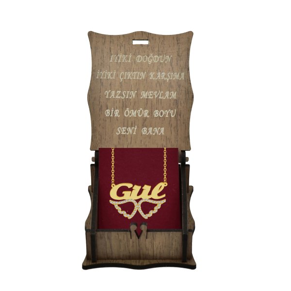 Gümüş Taşlı Melek Kanat Üstü İsimli Kolye