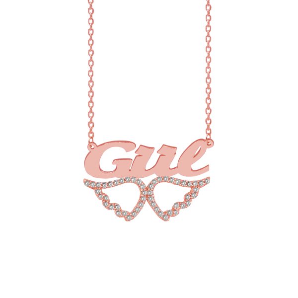 Gümüş Taşlı Melek Kanat Üstü İsimli Kolye