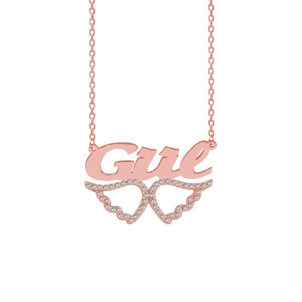 Gümüş Taşlı Melek Kanat Üstü İsimli Kolye