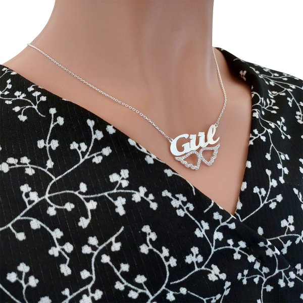 Gümüş Taşlı Melek Kanat Üstü İsimli Kolye