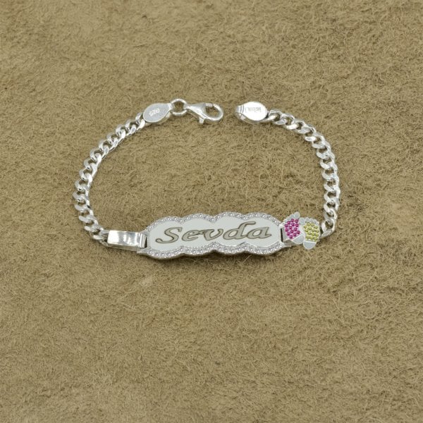 Gümüş İsimli Bebek Patikli Künye