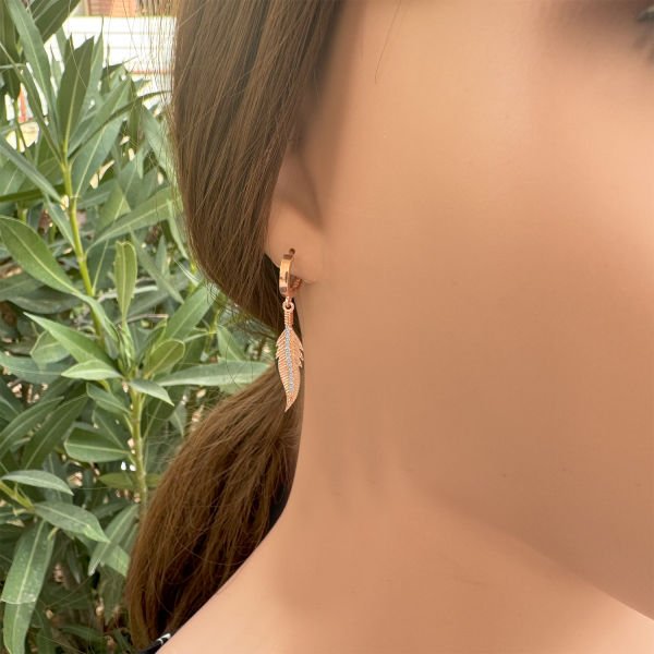 Gümüş Yaprak Sallantılı Küpe