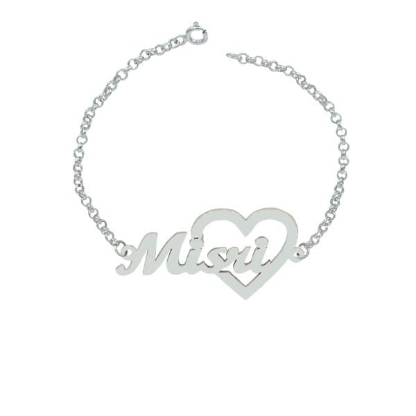 Gümüş Kişiye Özel Kalpli İsimli Bayan Bileklik