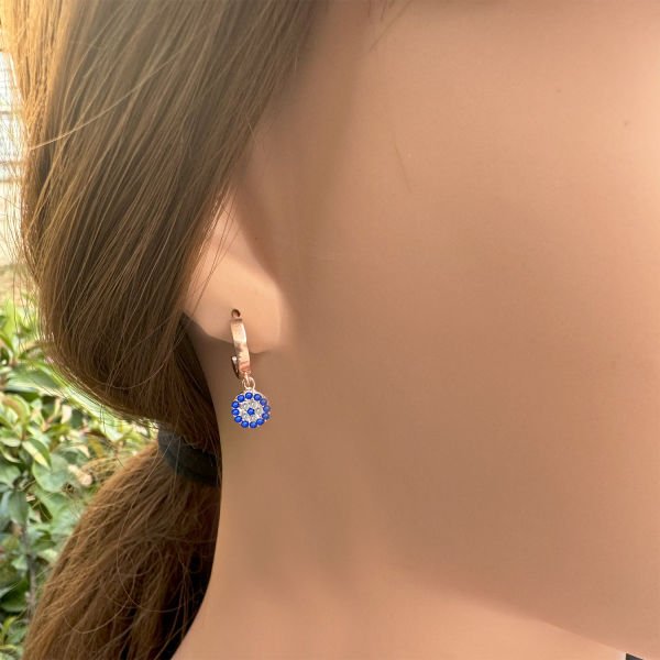 Gümüş Nazarlık Sallantılı Küpe