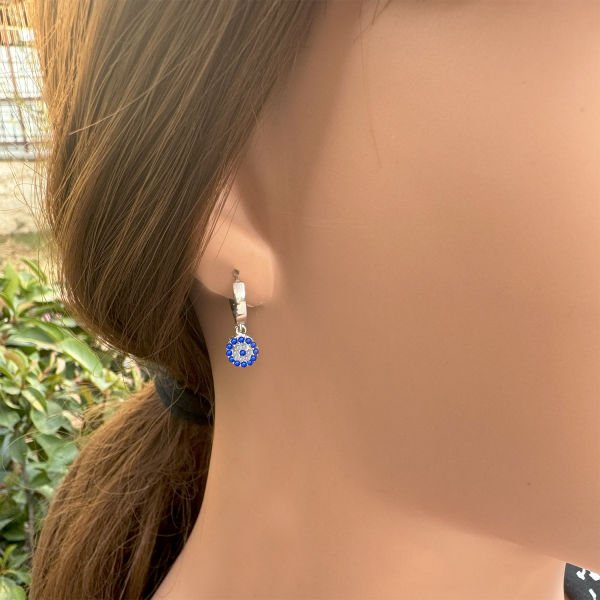 Gümüş Nazarlık Sallantılı Küpe