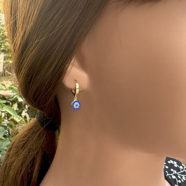 Gümüş Nazarlık Sallantılı Küpe