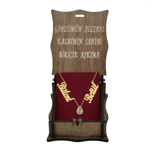 Gümüş Beyaz Taşlı 2 İsimli Aile Kolyesi