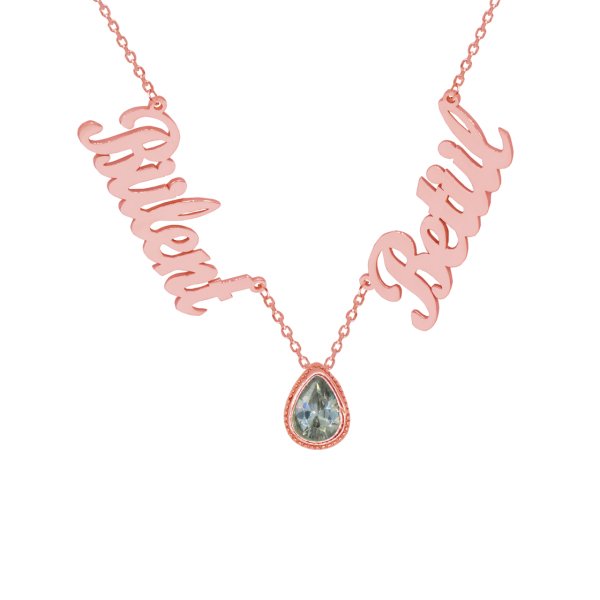 Gümüş Beyaz Taşlı 2 İsimli Aile Kolyesi