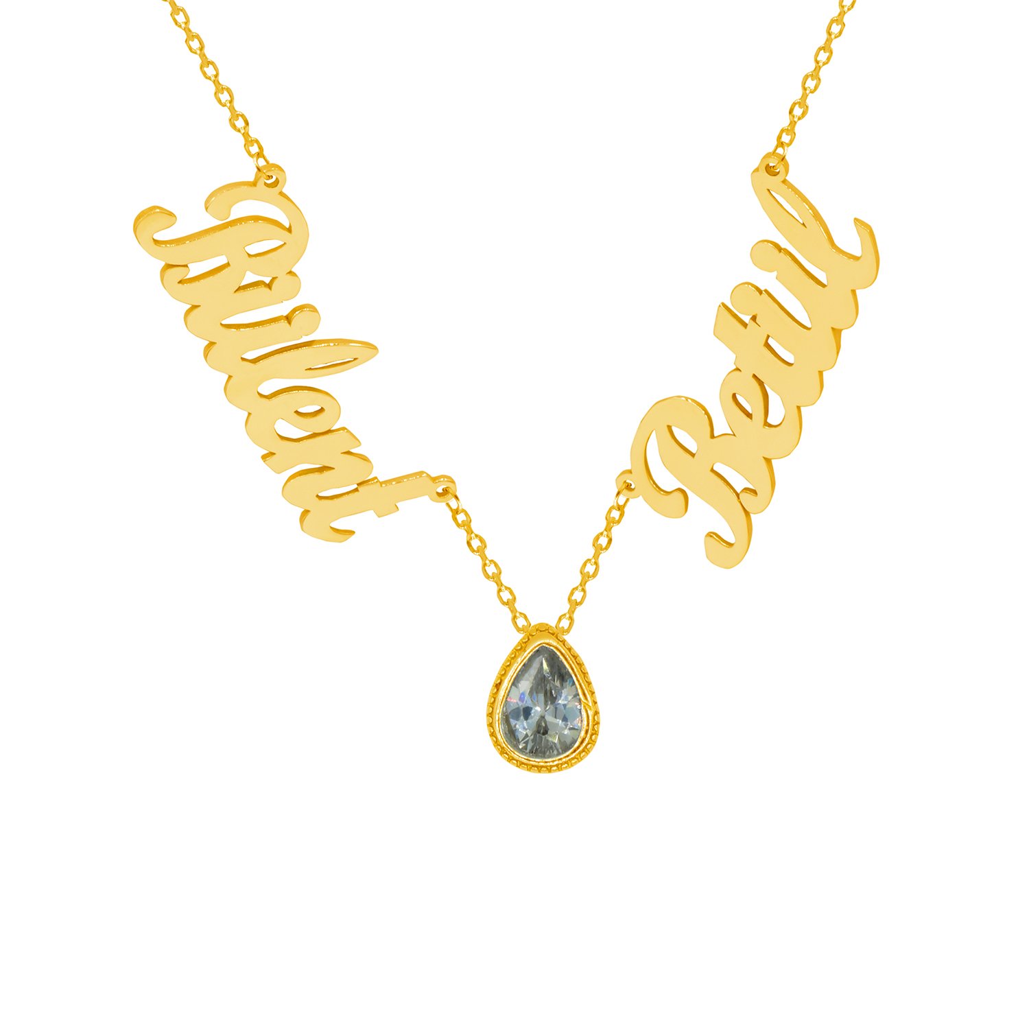 Gümüş Beyaz Taşlı 2 İsimli Aile Kolyesi