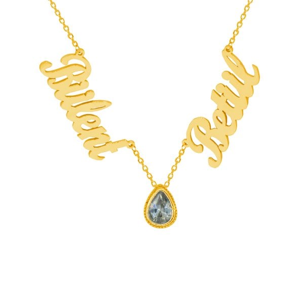 Gümüş Beyaz Taşlı 2 İsimli Aile Kolyesi