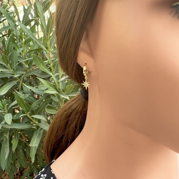 Gümüş Taşlı Kutup Yıldızı Sallantılı Küpe