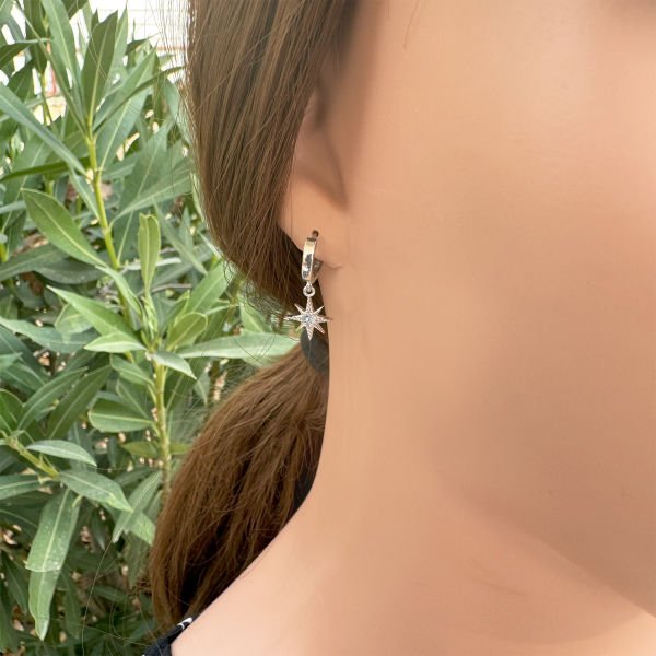 Gümüş Taşlı Kutup Yıldızı Sallantılı Küpe