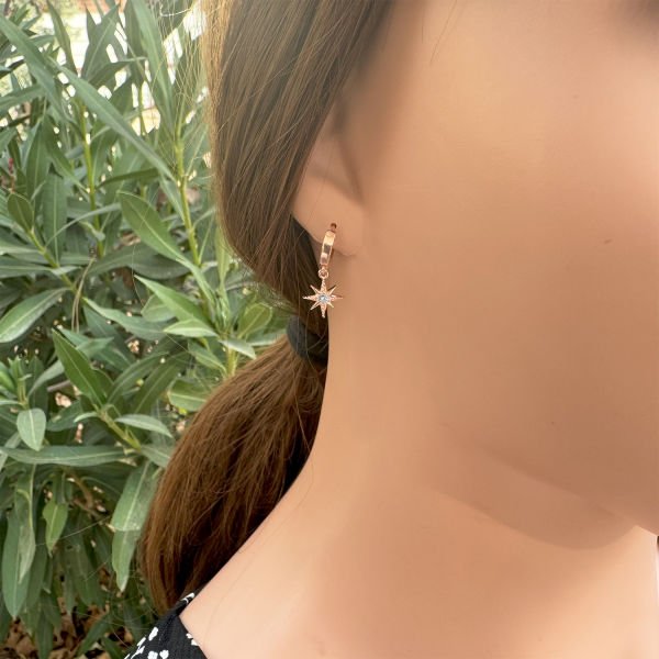 Gümüş Taşlı Kutup Yıldızı Sallantılı Küpe