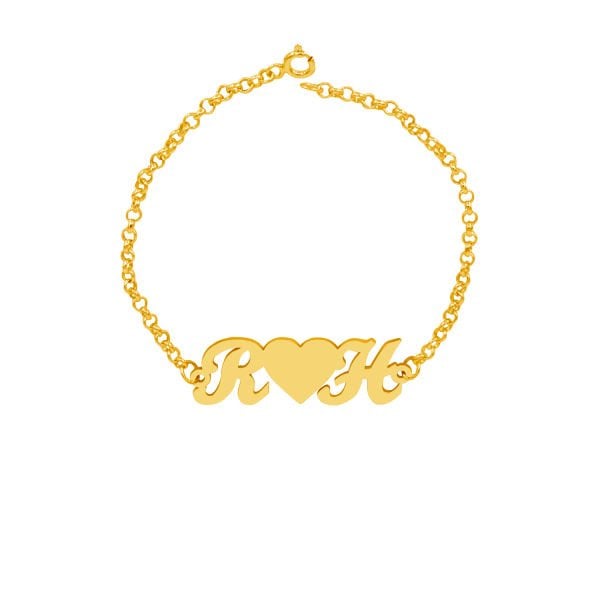 Gümüş Kişiye Özel Kalpli Harfli Bayan Bileklik