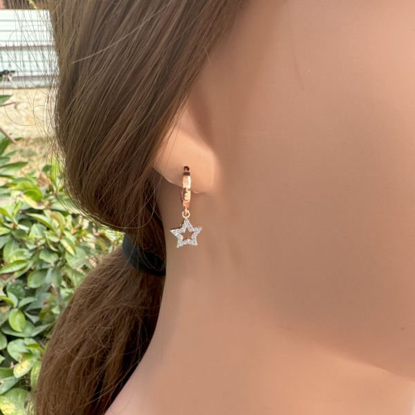 Gümüş Taşlı Yıldız Sallantılı Küpe