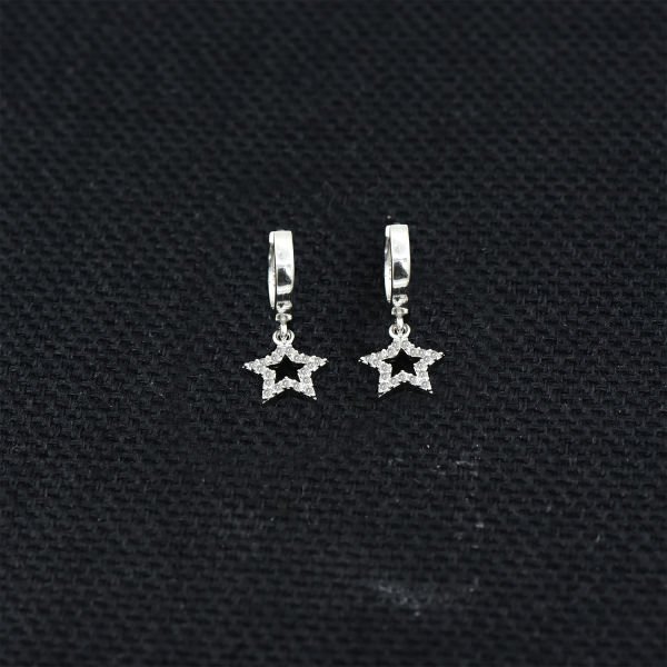 Gümüş Taşlı Yıldız Sallantılı Küpe