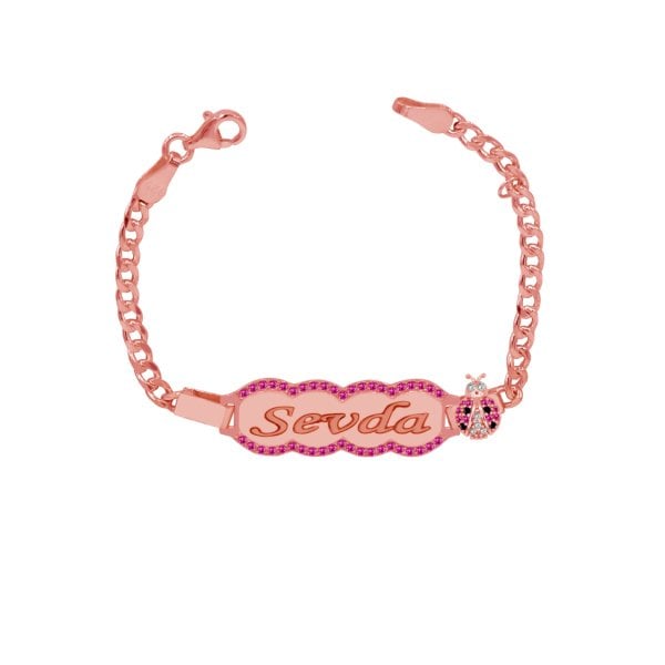 Gümüş Uğur Böcekli İsimli Kız Çocuk Bileklik