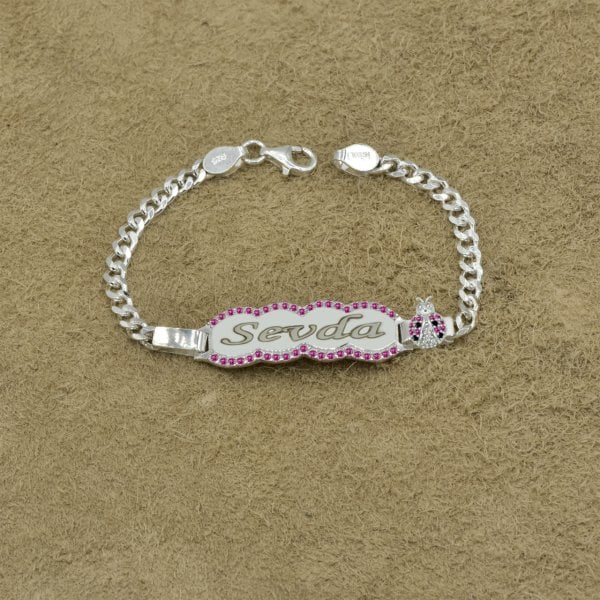 Gümüş Uğur Böcekli İsimli Kız Çocuk Bileklik