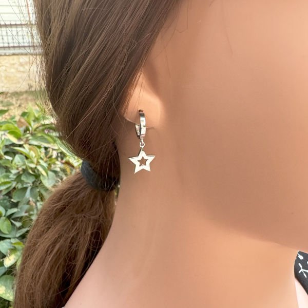 Gümüş Taşsız Yıldız Sallantılı Küpe