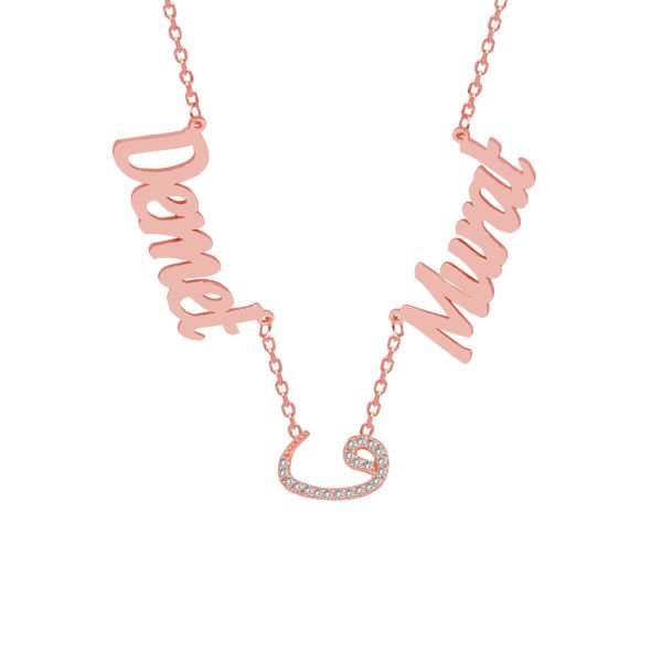 Gümüş Arapça Vav Harfli 2 İsimli Aile Kolyesi