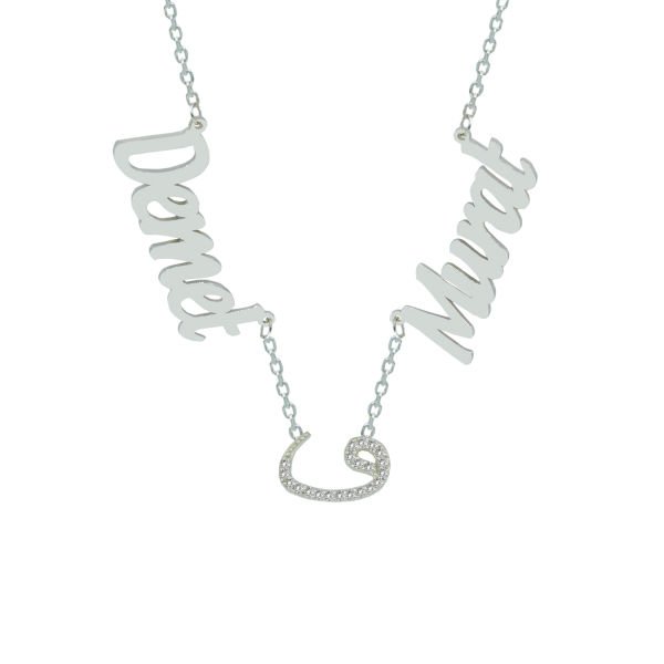 Gümüş Arapça Vav Harfli 2 İsimli Aile Kolyesi