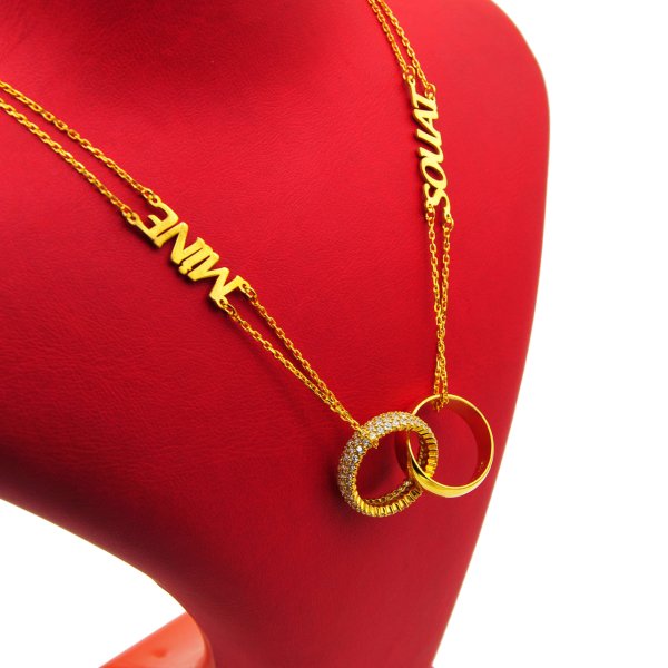 Gümüş Çift Alyanslı Tasarım 2 İsimli Kolye