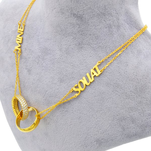 Gümüş Çift Alyanslı Tasarım 2 İsimli Kolye