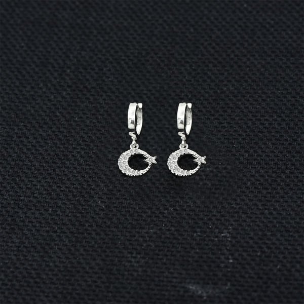 Gümüş Taşlı Ayyıldız Sallantılı Küpe