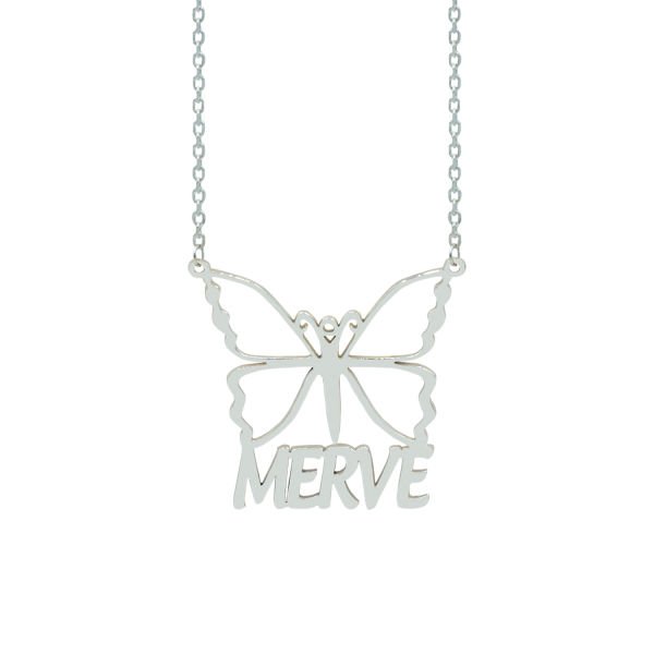 Gümüş Kişiye Özel Kelebek Tasarımlı İsimli Kolye