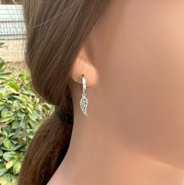 Gümüş Melek Kanadı Sallantılı Küpe