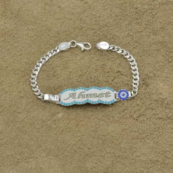 Gümüş Nazarlı Erkek Çocuk İsimli Bileklik
