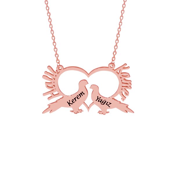 Gümüş Kalpli Kuş Tasarımlı İsimli Kolye