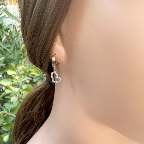 Gümüş Taşlı Kalp Sallantılı Küpe