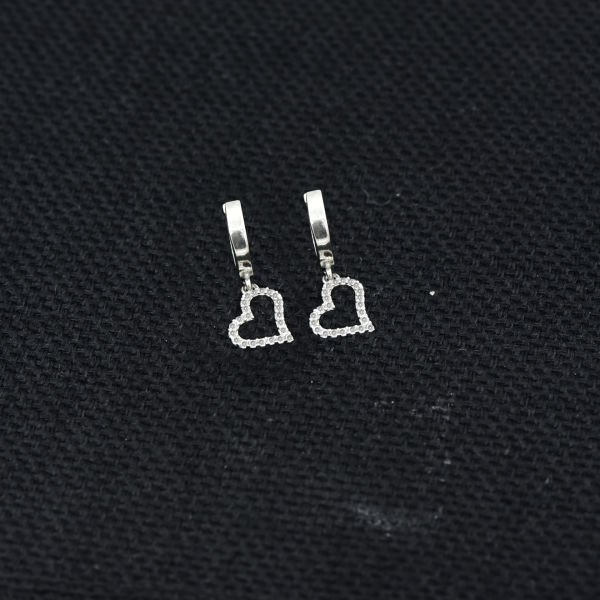 Gümüş Taşlı Kalp Sallantılı Küpe