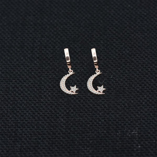 Gümüş Ay Yıldız Sallantılı Küpe