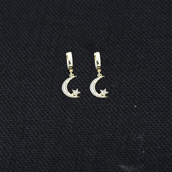 Gümüş Ay Yıldız Sallantılı Küpe