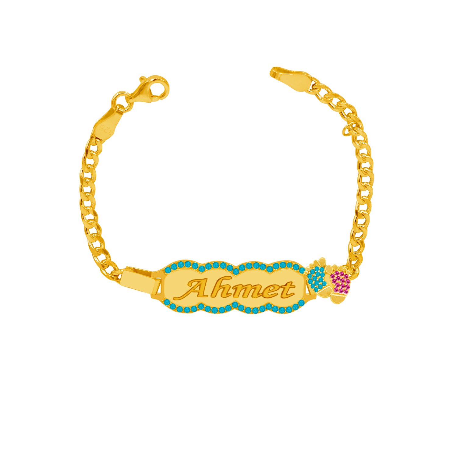 Gümüş Bordo Mavi Patikli İsimli Bebek Bileklik